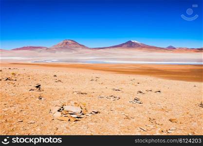 Beauty lake and volcano on Altiplano, Bolivia