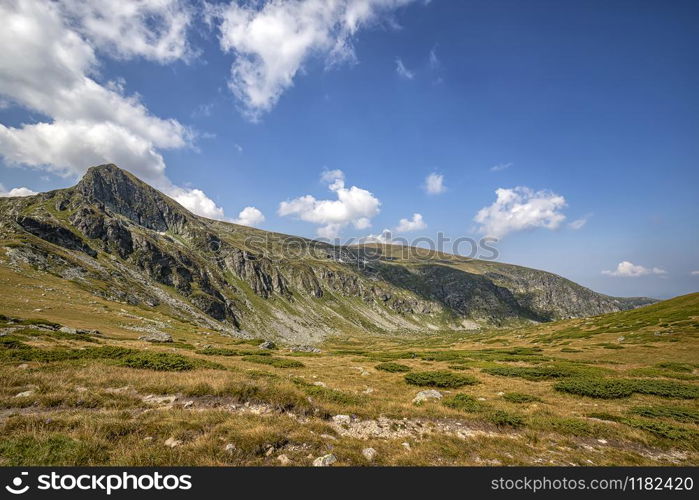 Beauty landscape of the mountain hill and clouds, Rila mountain, Bulgaria