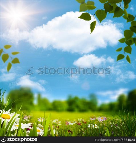 Beauty natural landscape under blue skies and bright sun