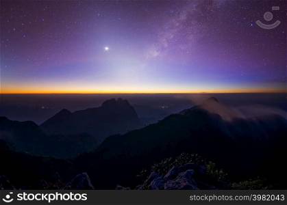 Beauty of Milky Way and zodiacal light at Doi luang chiang dao mountain, Chiang Mai Province. Thailand.. Milky Way and zodiacal light at Doi luang chiang dao.