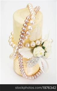 Beauty Pearl Necklace on white. Studio Photo.. Beauty Pearl Necklace Studio Photo