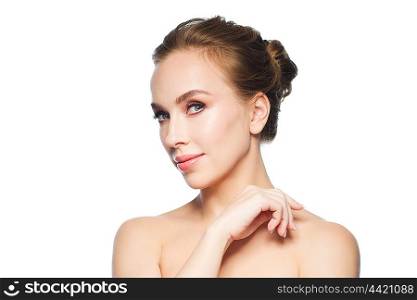 beauty, people and health concept - beautiful young woman face over white background
