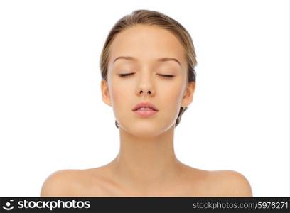 beauty, people and health concept - young woman face with closed eyes and shoulders