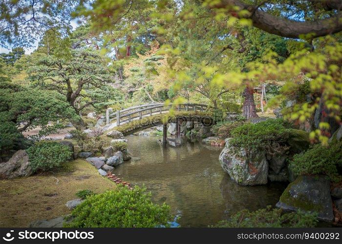 Beauty pond green reflection water bridge garden tree in Kyoto Japan, Asian Japanese imperial palace landmark nature park peaceful scenery, outdoor oriental zen Asia tradition heritage sightseeing