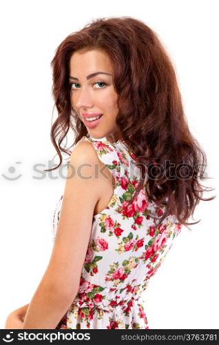 Beauty Portrait. Curly Hair. Beautiful woman. Shot in a studio on a white background
