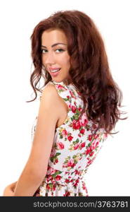 Beauty Portrait. Curly Hair. Beautiful woman. Shot in a studio on a white background