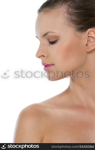 Beauty portrait of girl in profile isolated on white
