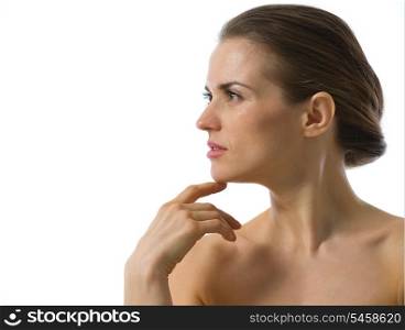 Beauty portrait of young woman looking on copy space
