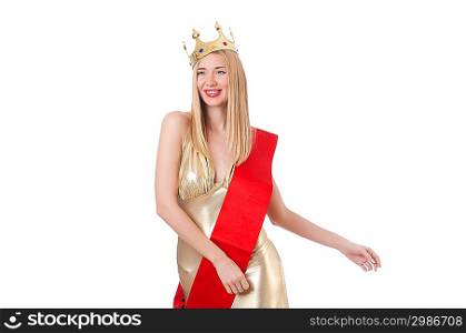 Beauty queen at contest isolated on white