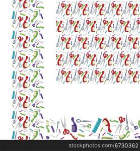 Beauty salon combs and scissors horizontal and vertical seamless pattern
