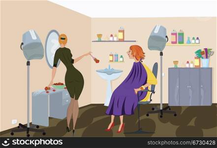 Beauty salon worker is applying hair dye
