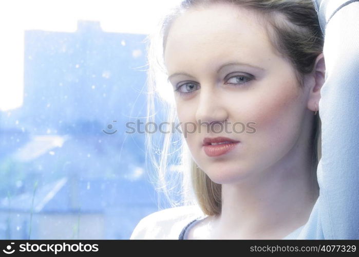 Beauty shot of a youg Australian woman with an impressive cleavage.