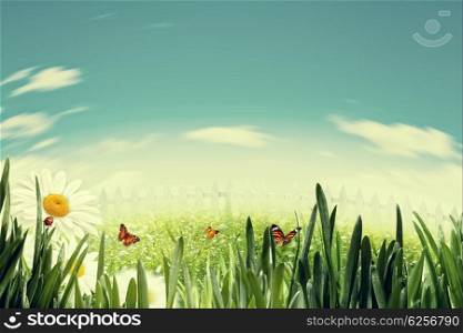 Beauty summer day on the farm, abstract natural backgrounds with copy space for your design