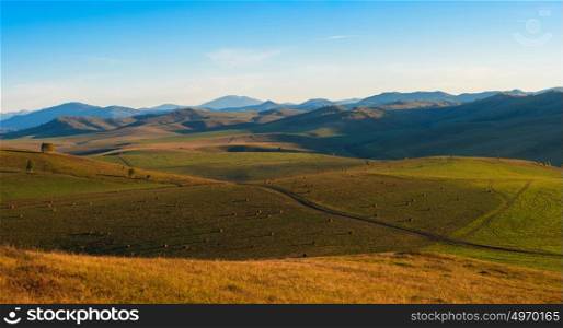 Beauty summer evening in the mountains in Altay, panoramic picture