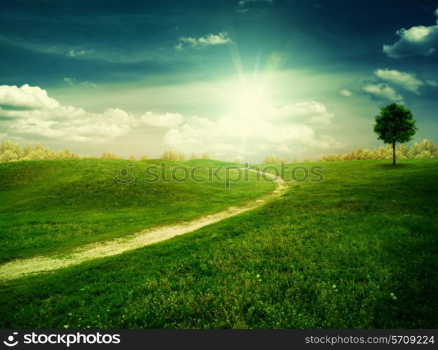 Beauty summer evening on the farm, environmental backgrounds