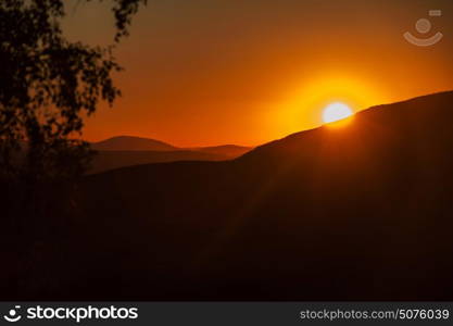 Beauty sunset in the mountains. Beauty sunset in the mountains in Altay, panoramic picture