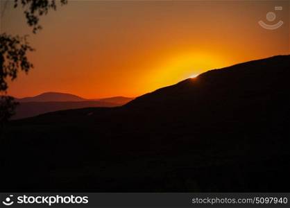 Beauty sunset in the mountains. Beauty sunset in the mountains in Altay, panoramic picture