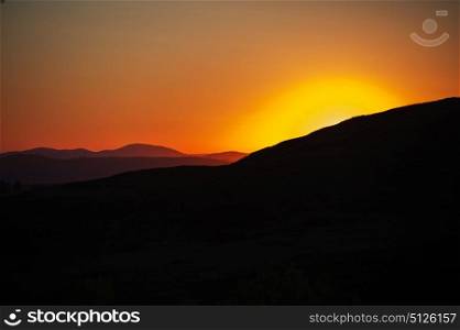 Beauty sunset in the mountains. Beauty sunset in the mountains in Altay, panoramic picture