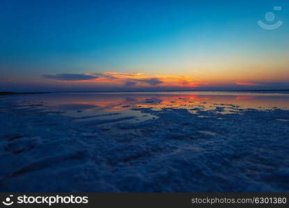 Beauty sunset on salty lake. Beauty sunset on salty lake in Altay, Siberia, Russia