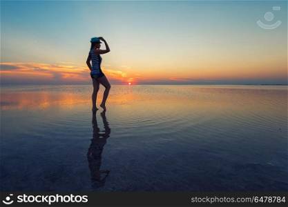 Beauty sunset on salty lake in Altay, Siberia, Russia. Beauty sunset on salty lake