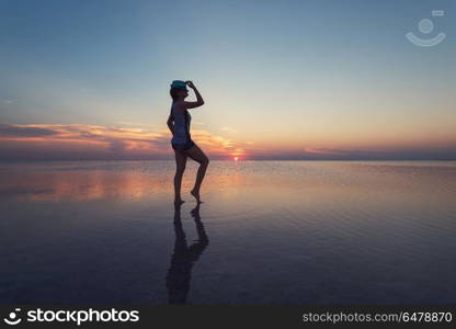 Beauty sunset on salty lake in Altay, Siberia, Russia. Beauty sunset on salty lake