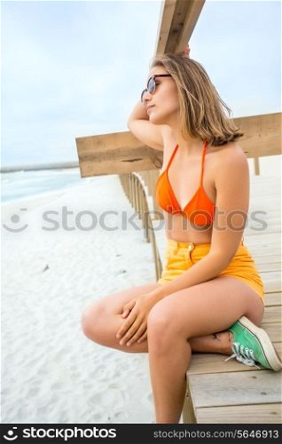Beauty sunshine girl portrait on the beach