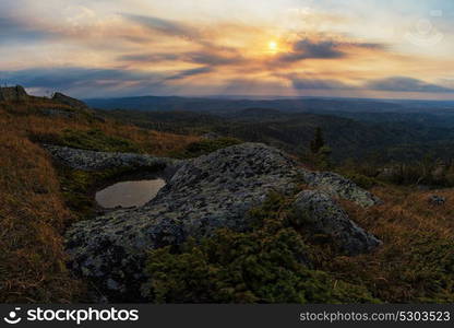 Beauty view in mountains of Altai. Beauty view on Sinyukha mountain, the highest mountain of Kolyvan ridge, in the Altai Territory of Russia