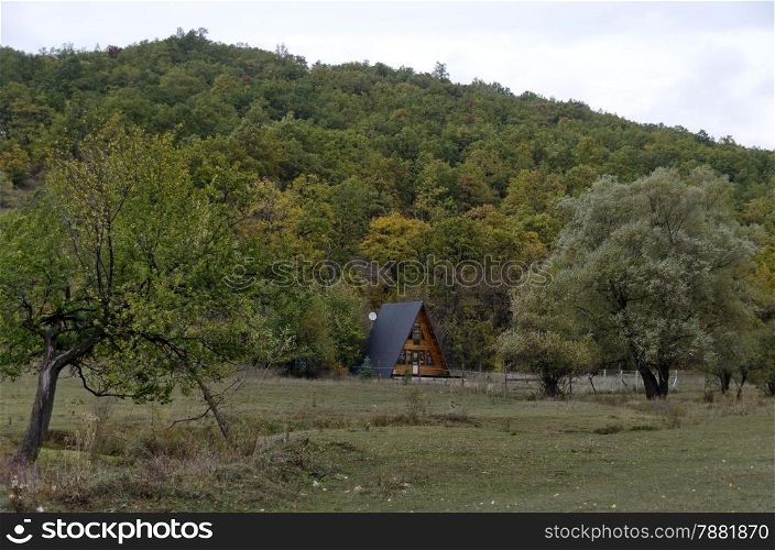 Beauty view of advance autumn with bungalow in Vitosha mountain