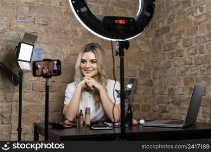 beauty vlogger making video with cosmetics 2