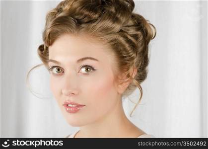 beauty woman closeup portrait over grey background