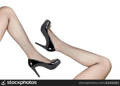 beauty woman legs with black stokings isolated on white