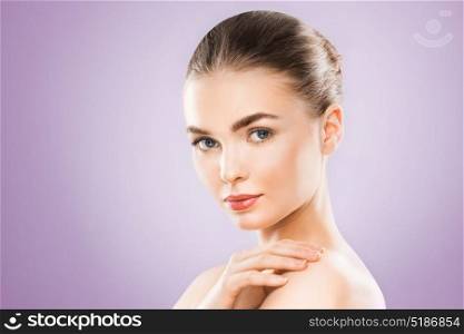 Beauty woman portrait. Beauty woman face portrait. Beautiful model girl with perfect fresh clean skin. Female looking at camera. Youth and skin care Concept