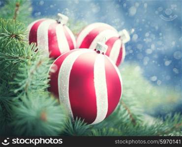Beauty Xmas backgrounds with red striped decoration ball