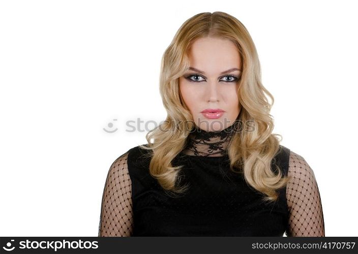 beauty young blond woman portrait on a white