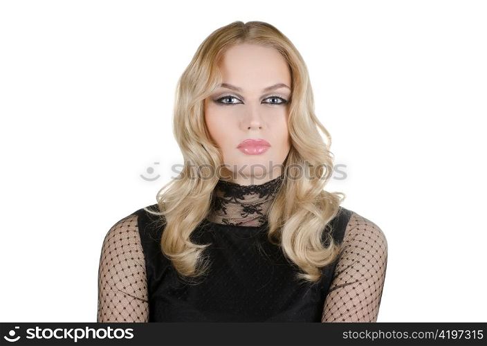 beauty young blond woman portrait on a white