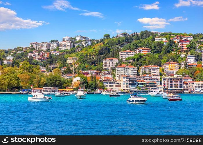 Bebek district of Istanbul, beautiful houses on the coast of the Bosphorus strait.. Bebek district of Istanbul, beautiful houses on the coast of the Bosphorus strait