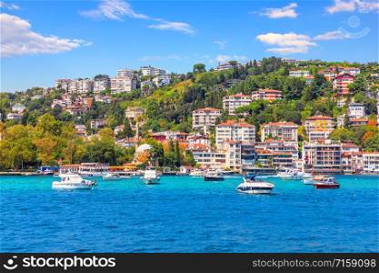 Bebek district of Istanbul, beautiful houses on the coast of the Bosphorus strait.. Bebek district of Istanbul, beautiful houses on the coast of the Bosphorus strait