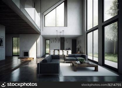 bechfront villa interior with minimalist decor, featuring sleek surfaces and clean lines, created with generative ai. bechfront villa interior with minimalist decor, featuring sleek surfaces and clean lines