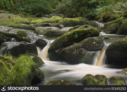 Becky Falls waterfall landscape in Dartmoor National Park England