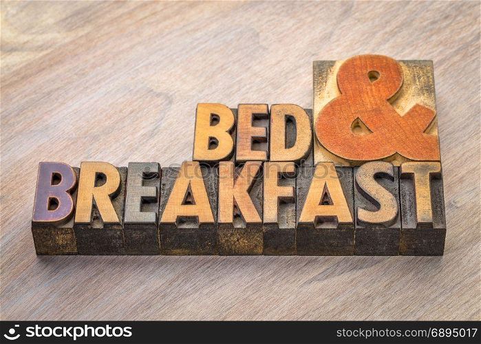 Bed and breakfast word abstract in vintage letterpress wood type