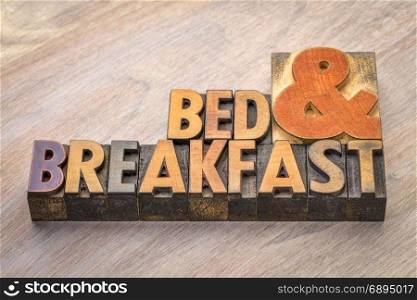 Bed and breakfast word abstract in vintage letterpress wood type