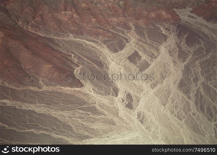 bed of dry rivers in the Nazca desert. Peru