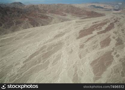 bed of dry rivers in the Nazca desert. Peru