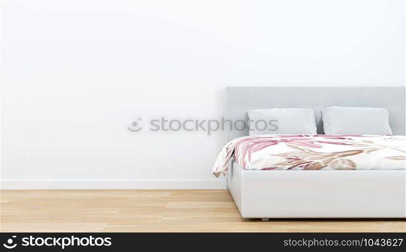 Bed Room Interior - wooden floor and empty white wall background. 3D rendering