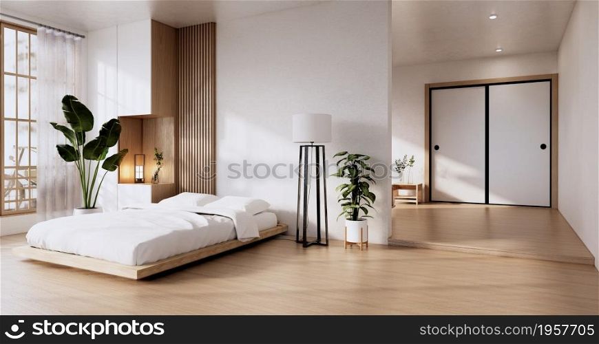 Bed room japanese design on tropical room interior and tatami mat floor. 3D rendering