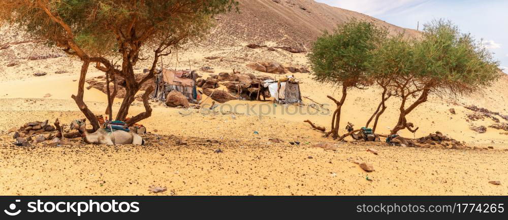 Bedouin village in the Nubian Desert, Sahara, Egypt.. Bedouin village in the Nubian Desert, Sahara, Egypt