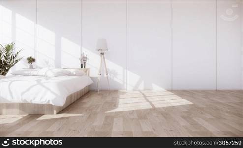Bedroom decoration is open with design disc flap on the wood grain floor and decoration plants.3D rendering
