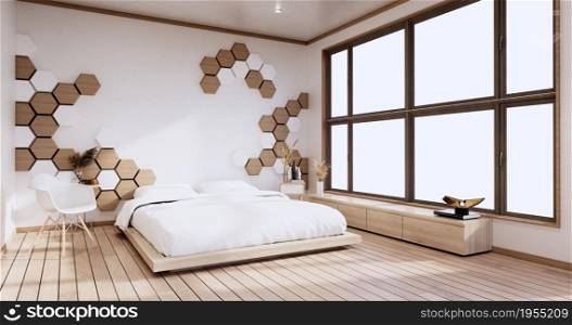 Bedroom, hexagon tiles wall design minimalist.3D rendering