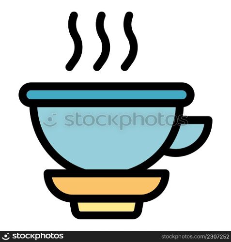 Bedroom hot coffee cup icon. Outline bedroom hot coffee cup vector icon color flat isolated. Bedroom hot coffee cup icon color outline vector