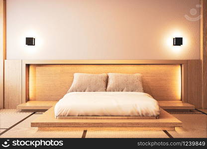 Bedroom interior design with wall deisgn hiden light on floor wooden.3D rendering